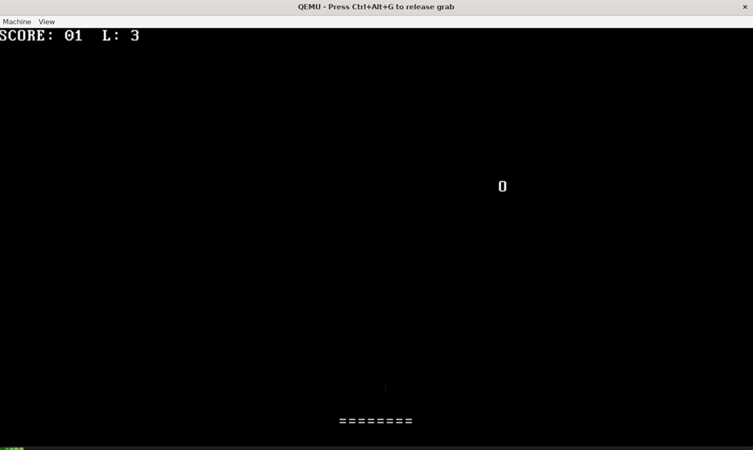 A paddle game running on jdBasic OS with score and lives in the top row