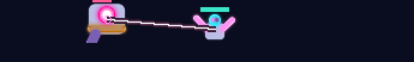 Two ships in the jdVOID sandbox: a pink beam standing between the attacker and its target